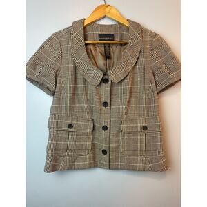Banana Republic Tweed Plaid Short Sleeve Blazer Size 8 Medium Clueless Twee